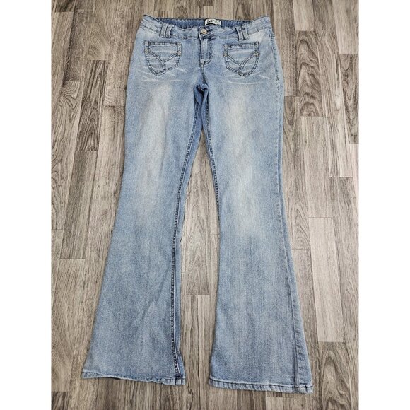 LEI Ashley Lowrise Flare Jeans Womens 17 Blue Denim Studded Juniors - Picture 1 of 10